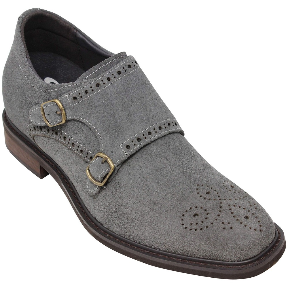 Crevo Monk Strap Shoes Suede Wingtip Brogue Men 12 Grey Double Buckle T92608